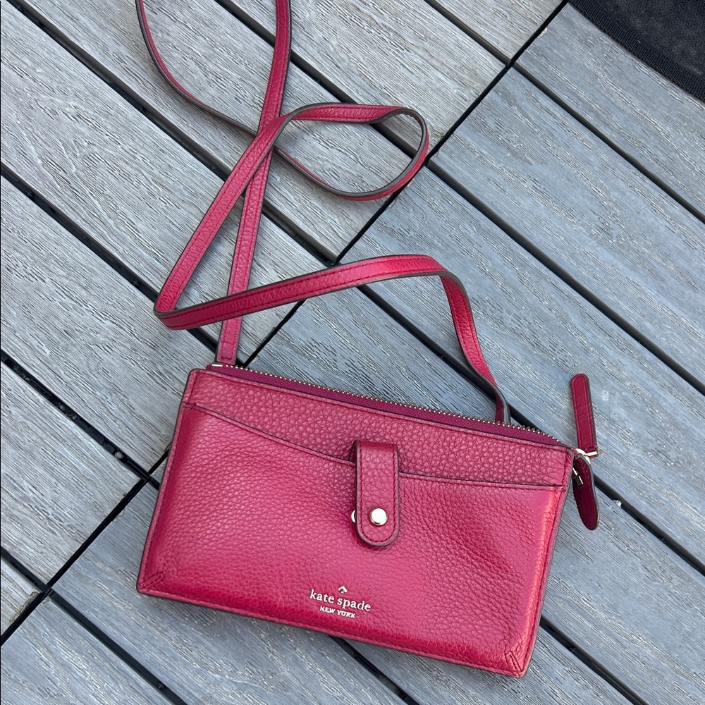 kate spade cranberry pebbled leather crossbody wallet